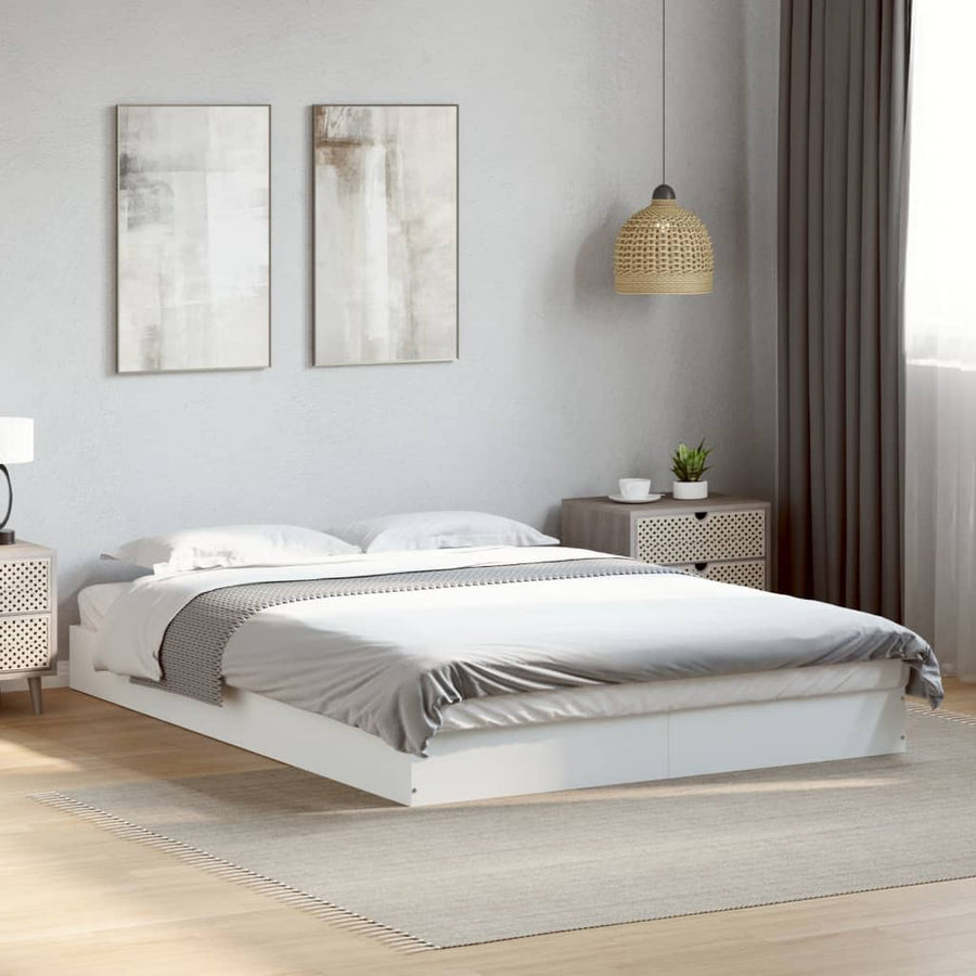 Bedframe Bewerkt Hout Wit 140 x 200 cm 17 cm