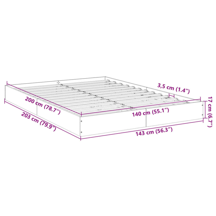 Bedframe bewerkt hout sonoma eikenkleurig 140x200 cm