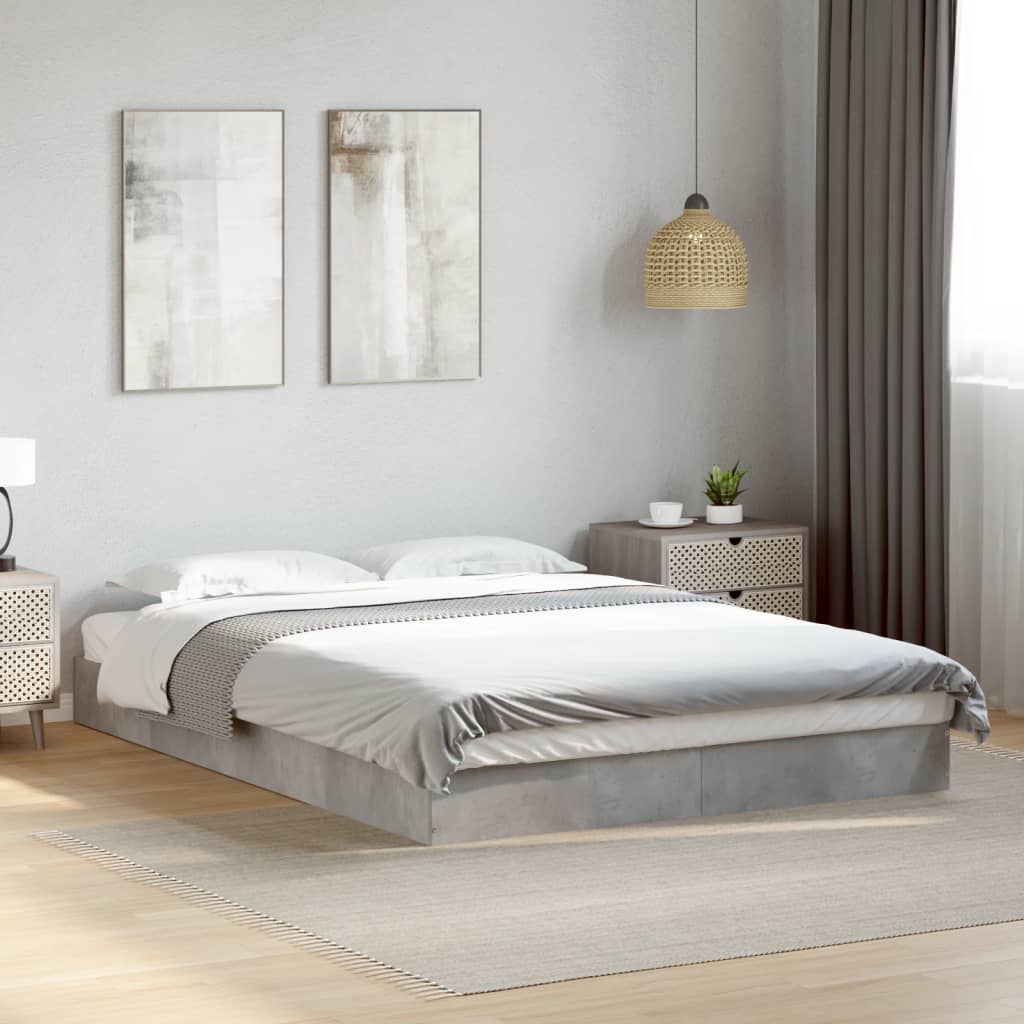 Bedframe Bewerkt Hout Betongrijs 140 x 200 cm 17 cm