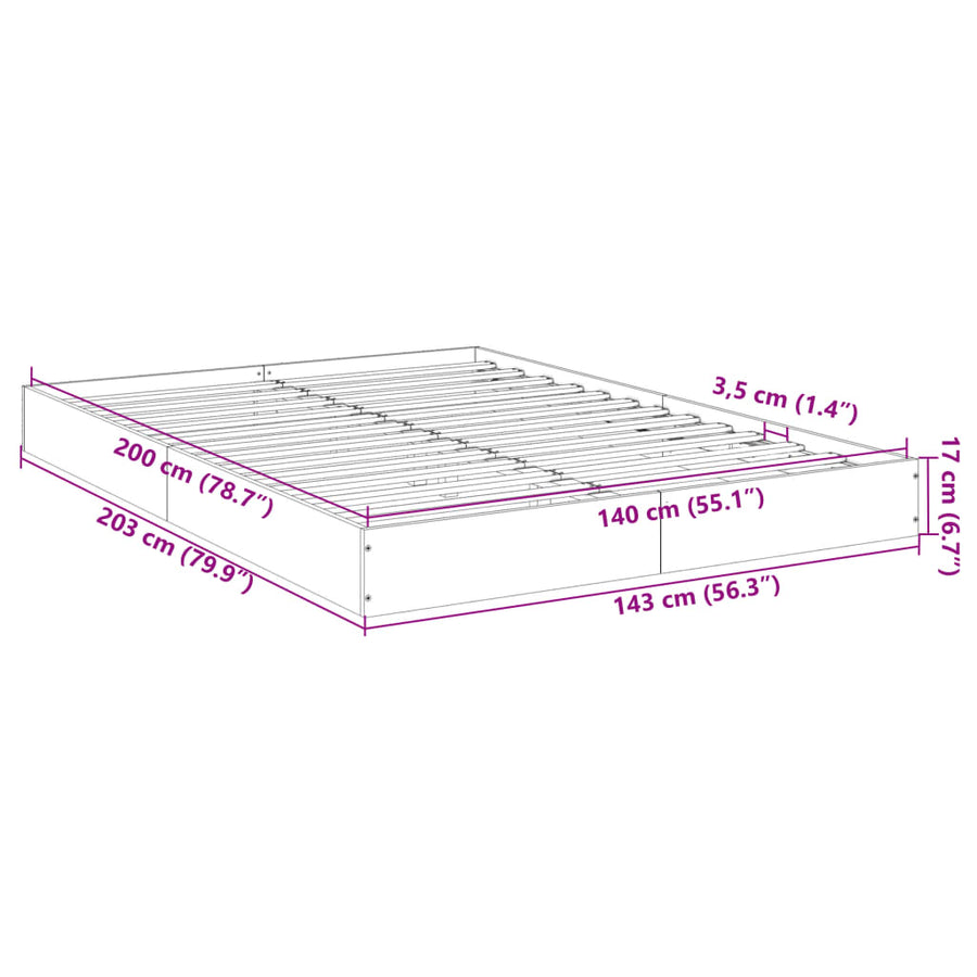 Bedframe Zonder Matras Hout Kleurig Gerookt Eiken 140 x 200 cm 17 cm