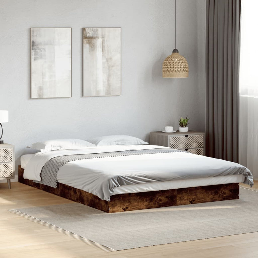 Bedframe Zonder Matras Hout Kleurig Gerookt Eiken 140 x 200 cm 17 cm