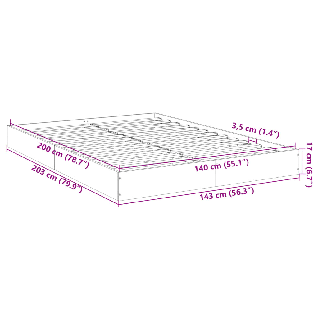 Bedframe bewerkt hout grijs sonoma eikenkleurig 140x200 cm