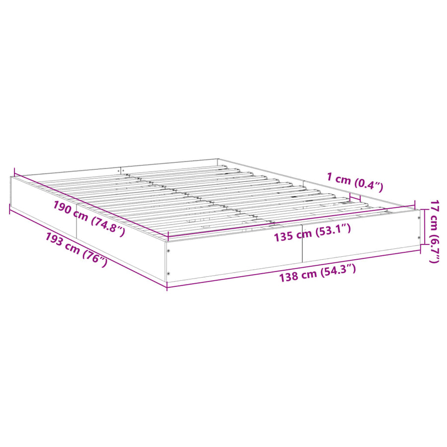 Bedframe Bewerkt Hout Wit 135 x 190 cm
