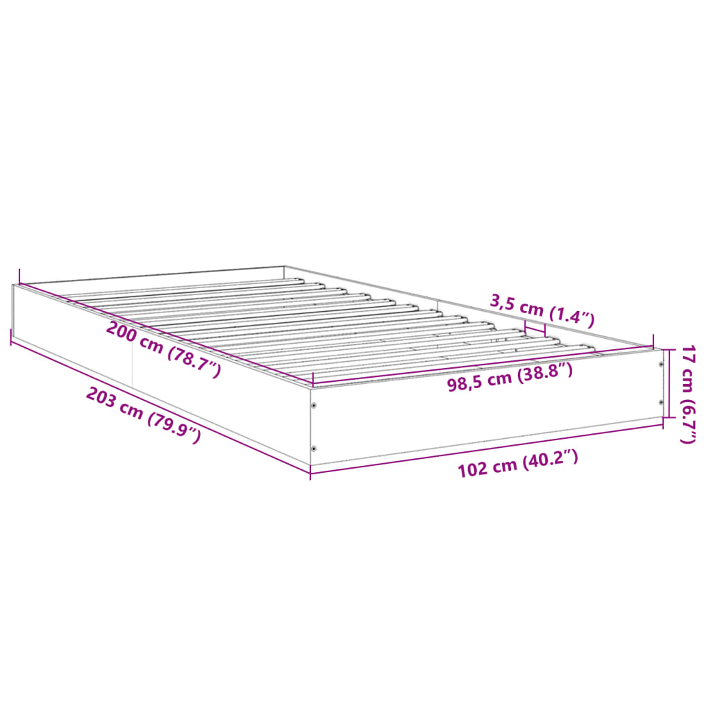Bedframe bewerkt hout zwart 100x200 cm