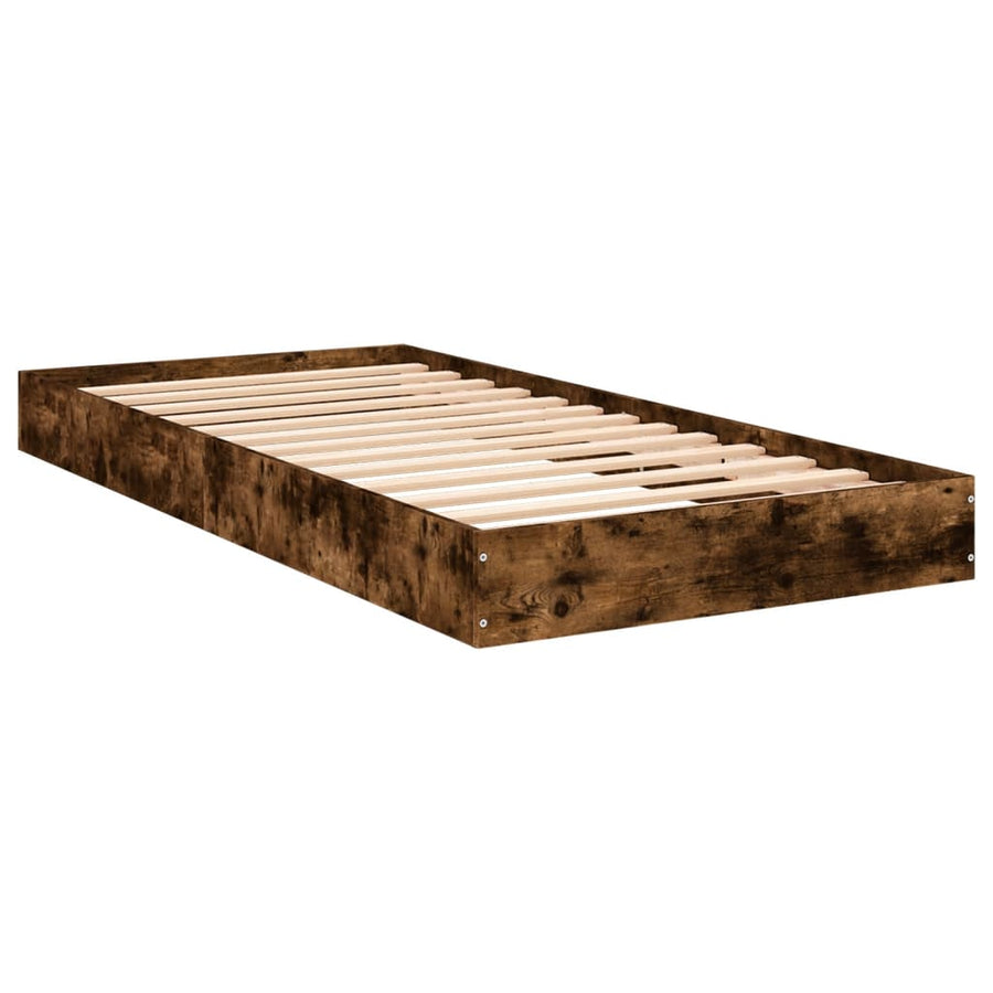 Bedframe bewerkt hout gerookt eikenkleurig 75x190 cm