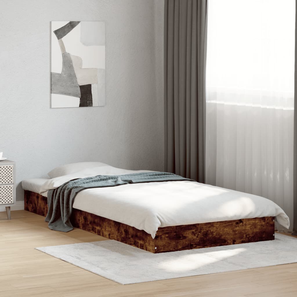 Bedframe bewerkt hout gerookt eikenkleurig 75x190 cm