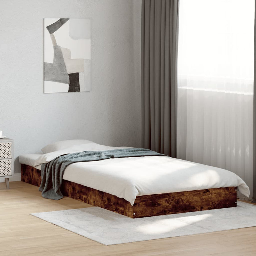 Bedframe bewerkt hout gerookt eikenkleurig 75x190 cm