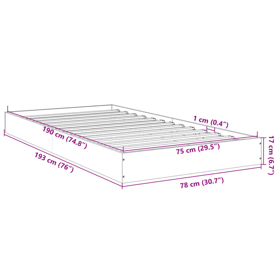 Bedframe bewerkt hout gerookt eikenkleurig 75x190 cm