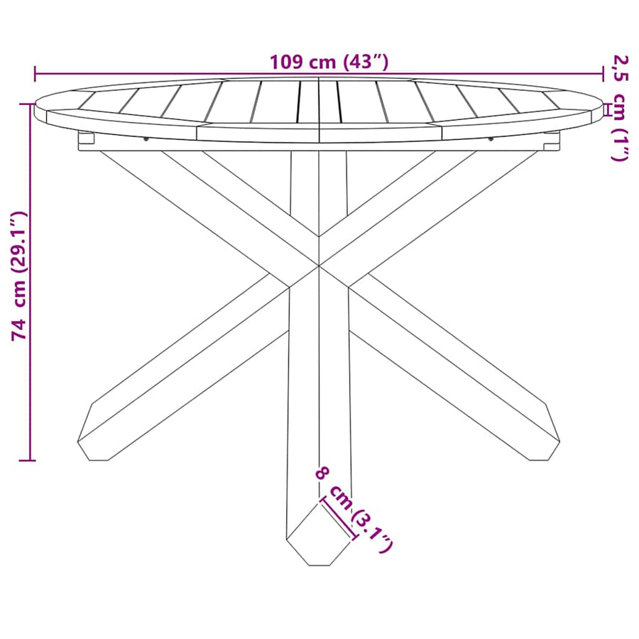 Tuintafel Ø109x74 cm massief teakhout