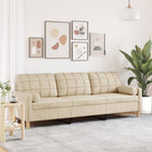 3-seater sofa with throw pillows 210 cm fabric cream