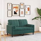 Two-seater sofa with throw pillows 120 cm velvet dark green