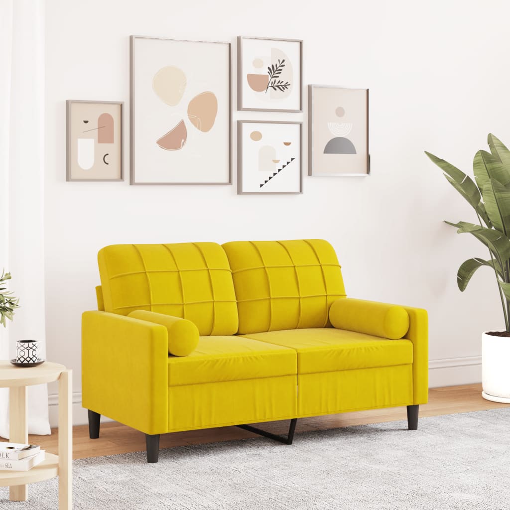 Tweezitsbank met sierkussens 120 cm fluweel geel