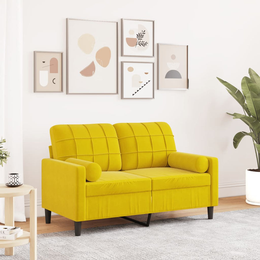 Tweezitsbank met sierkussens 120 cm fluweel geel