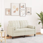 Two-seater sofa with decorative cushions 120 cm velvet cream