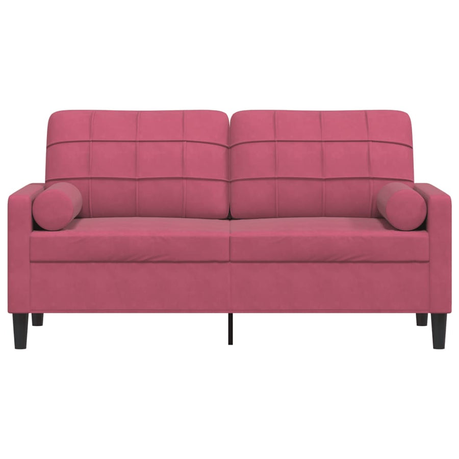 Tweezitsbank met sierkussens 140 cm fluweel wijnrood