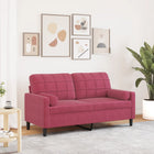 Two-seater sofa with decorative cushions 140 cm velvet wine red
