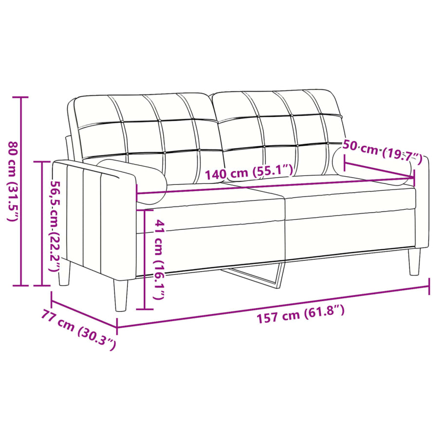 Tweezitsbank met sierkussens 140 cm fluweel bruin