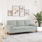 Three-seater sofa with decorative cushions 180 cm velvet light grey