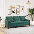 Three-seater sofa with decorative pillows 180 cm velvet dark green