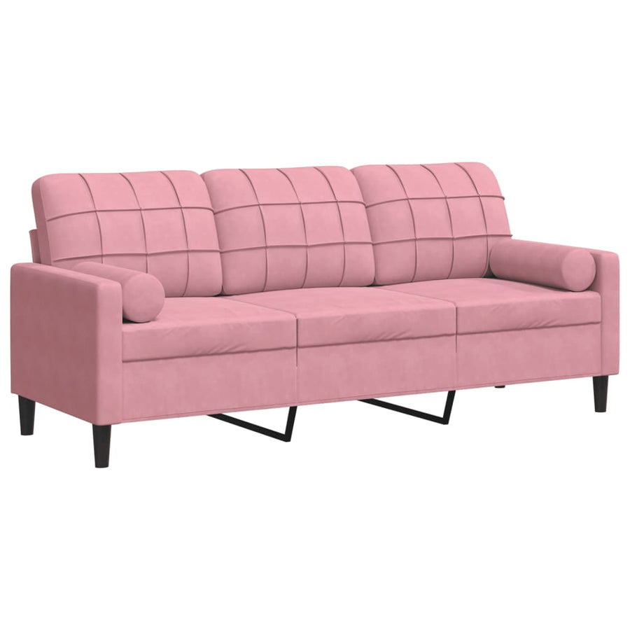 Driezitsbank met sierkussens 180 cm fluweel roze