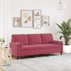 Three-seater sofa with decorative cushions 180 cm fabric wine red