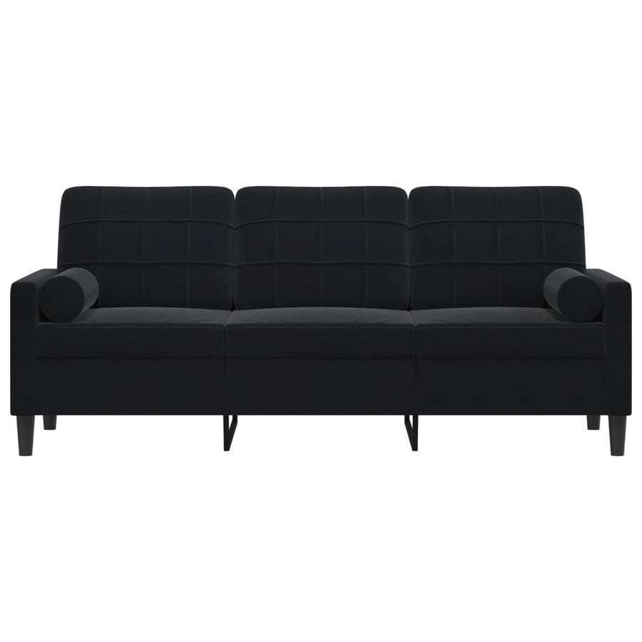 Driezitsbank met sierkussens 180 cm fluweel zwart