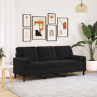 Three-seater sofa with decorative pillows 180 cm velvet black