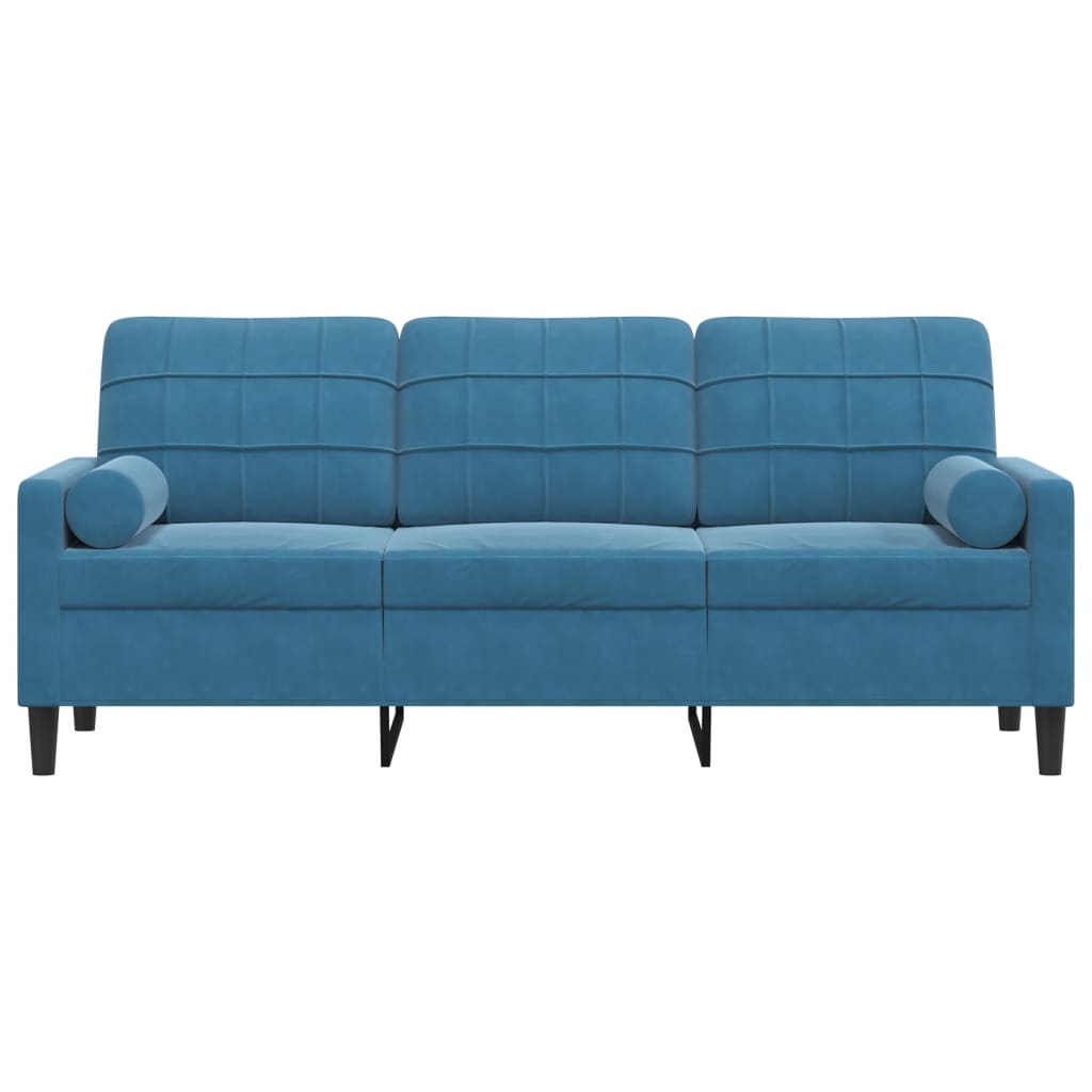 Driezitsbank met sierkussens 180 cm fluweel blauw