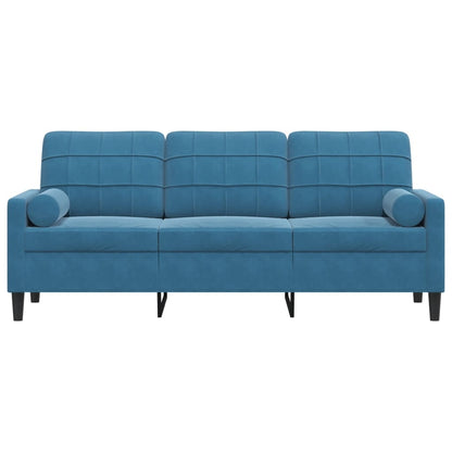Driezitsbank met sierkussens 180 cm fluweel blauw