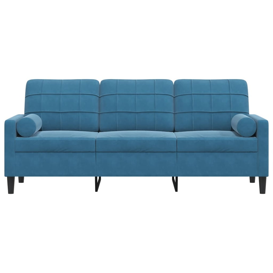 Driezitsbank met sierkussens 180 cm fluweel blauw
