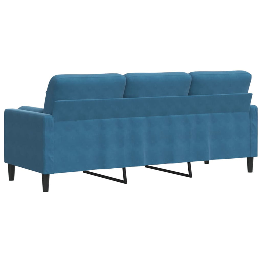 Driezitsbank met sierkussens 180 cm fluweel blauw