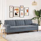 3-seater sofa with throw pillows 210 cm velvet dark grey