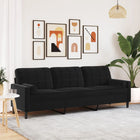 3-seater sofa with throw pillows 210 cm velvet black