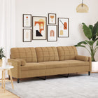 3-seater sofa with throw pillows 210 cm velvet brown
