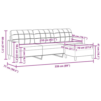 Driezitsbank met voetenbank 210 cm stof lichtgrijs