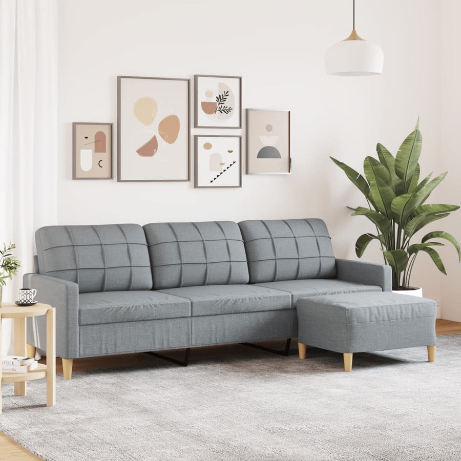 Driezitsbank met voetenbank 210 cm stof lichtgrijs
