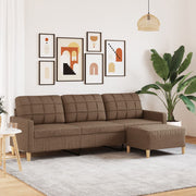 Driezitsbank met voetenbank 210 cm stof bruin