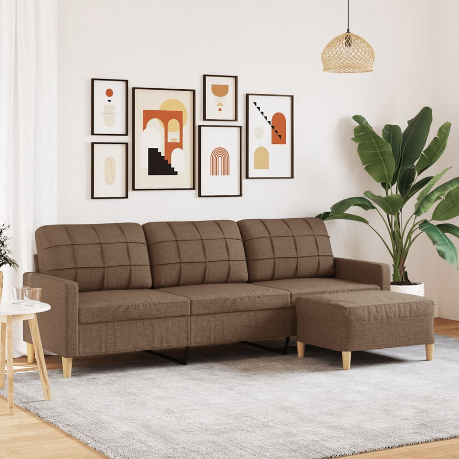 Driezitsbank met voetenbank 210 cm stof bruin