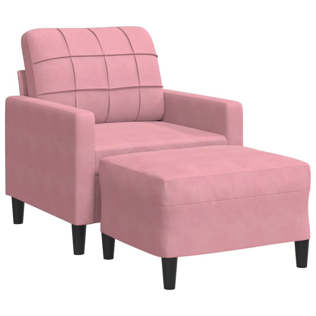 Fauteuil met voetenbank 60 cm fluweel roze