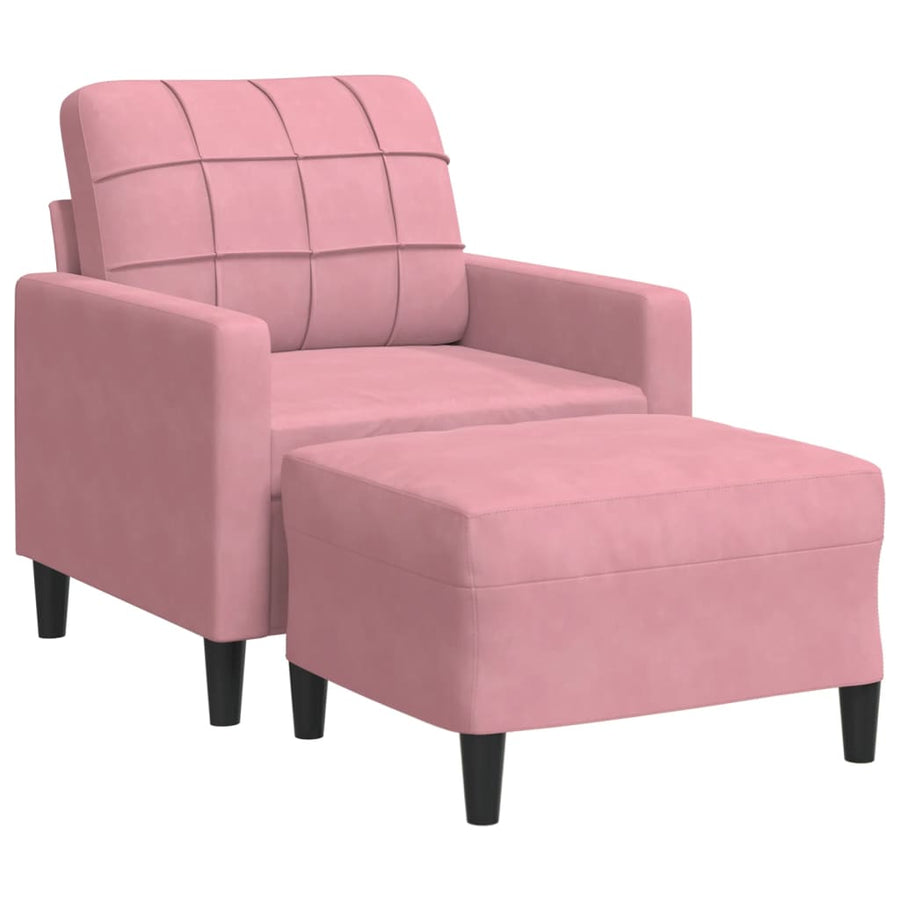 Fauteuil met voetenbank 60 cm fluweel roze