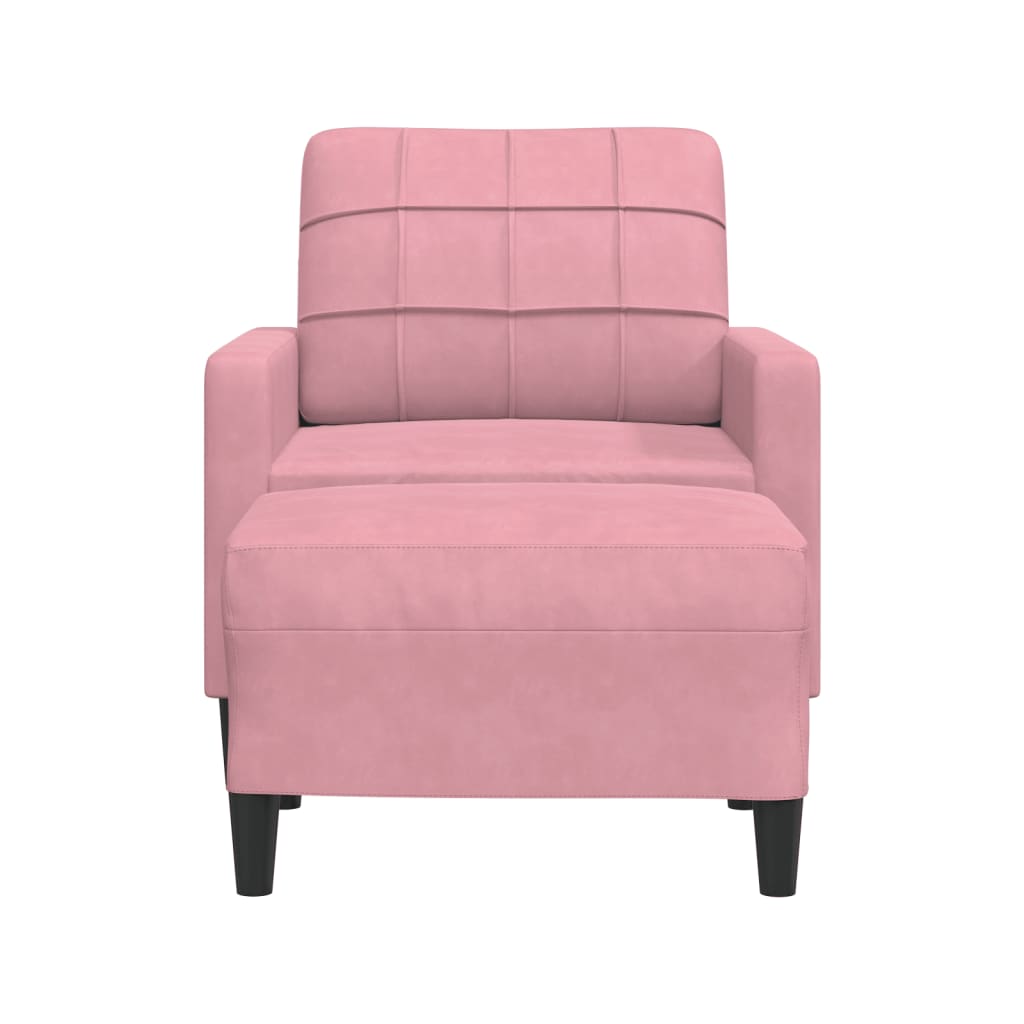 Fauteuil met voetenbank 60 cm fluweel roze