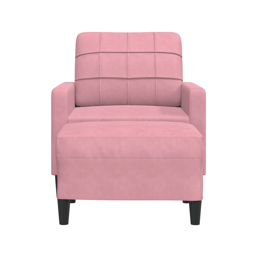 Fauteuil met voetenbank 60 cm fluweel roze