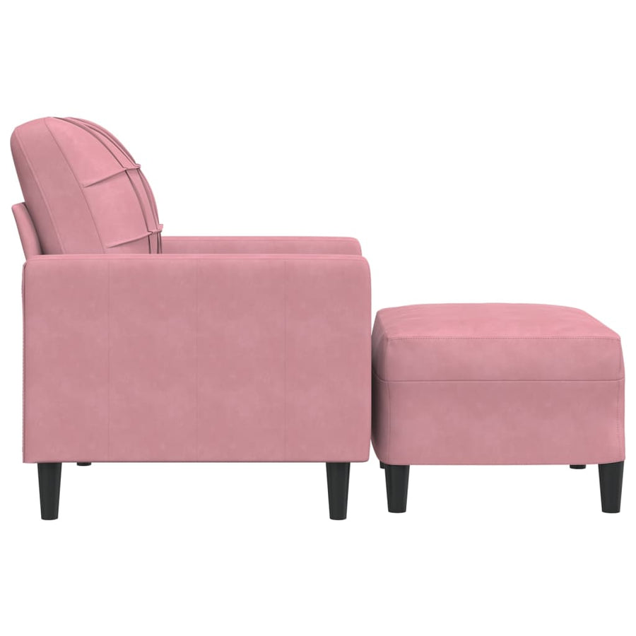 Fauteuil met voetenbank 60 cm fluweel roze