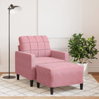 Fauteuil met voetenbank 60 cm fluweel roze