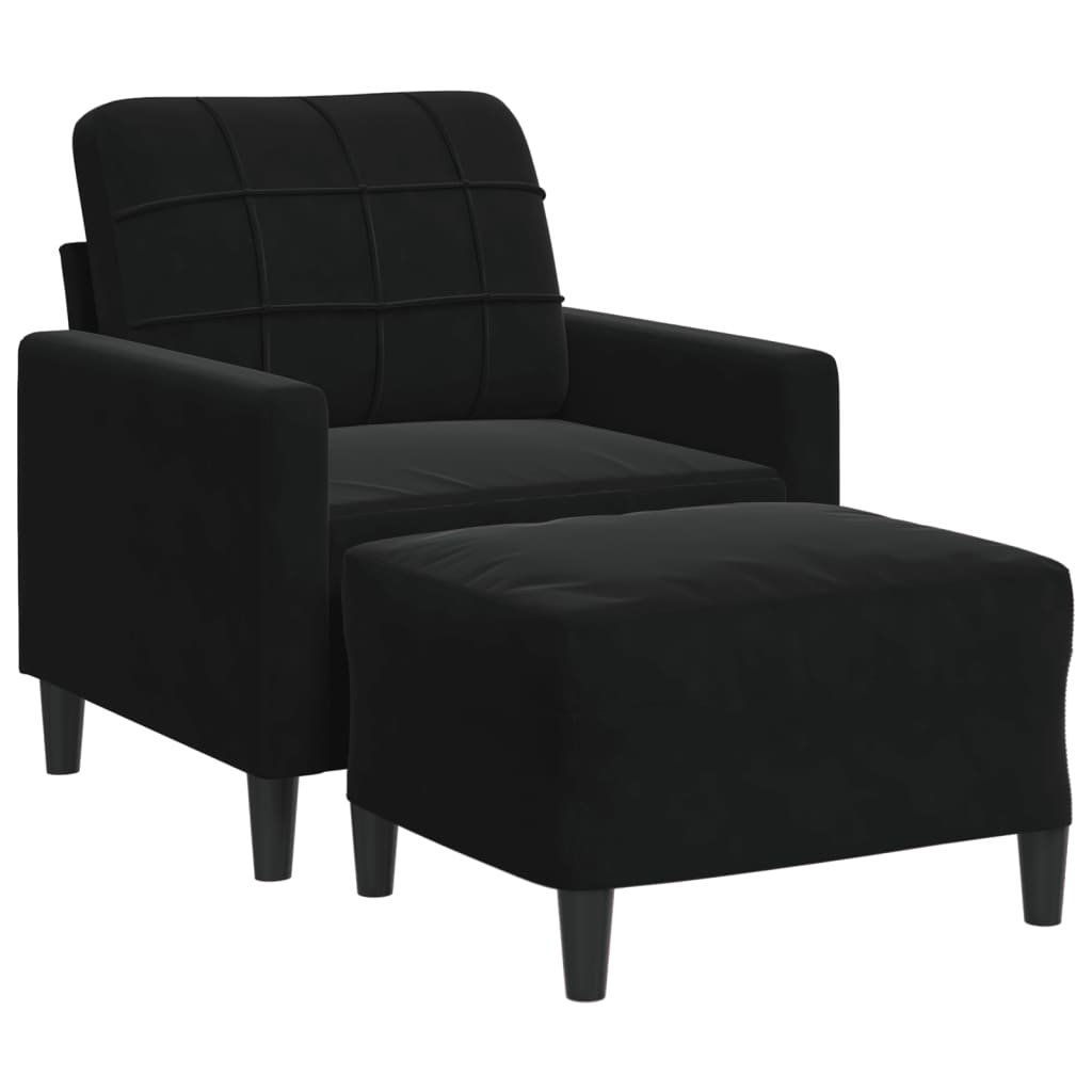 Fauteuil met voetenbank 60 cm fluweel zwart