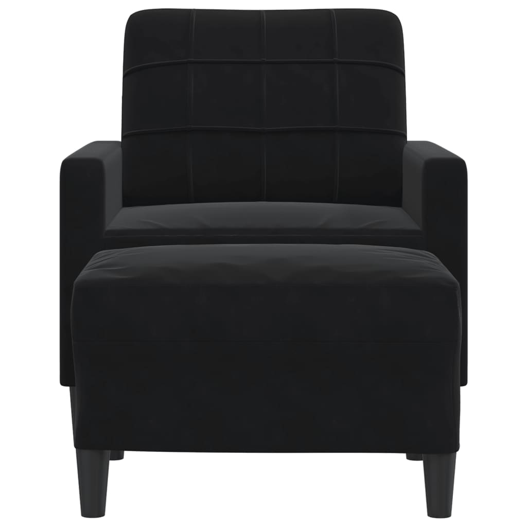 Fauteuil met voetenbank 60 cm fluweel zwart