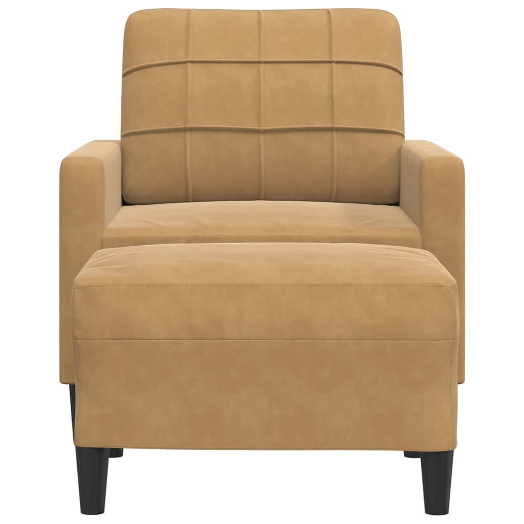 Fauteuil met voetenbank 60 cm fluweel bruin