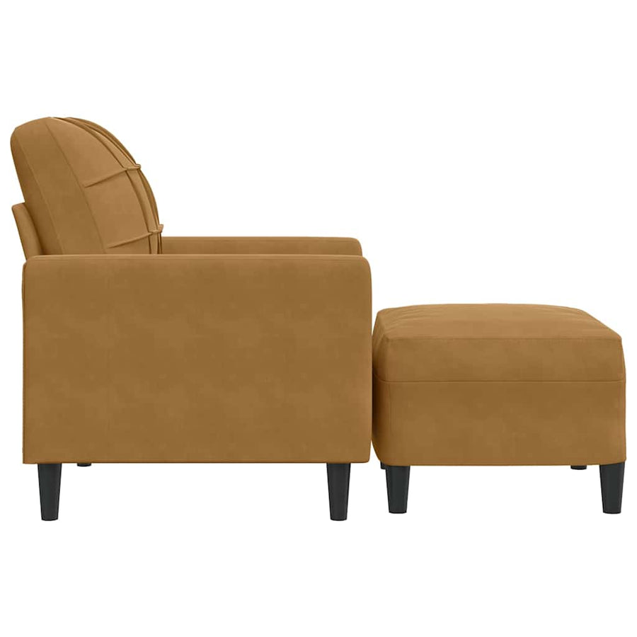 Fauteuil met voetenbank 60 cm fluweel bruin
