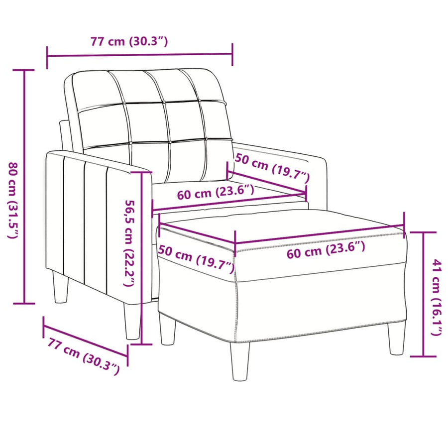 Fauteuil met voetenbank 60 cm fluweel bruin