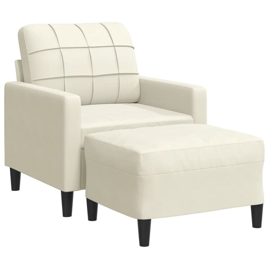 Fauteuil met voetenbank 60 cm fluweel crèmekleurig
